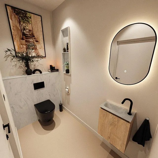 MONDIAZ TURE-DLUX Toiletmeubel - 40cm - Washed Oak - EDEN - wastafel Opalo - positie links - 1 kraangat TUREDX40WASL1OPA