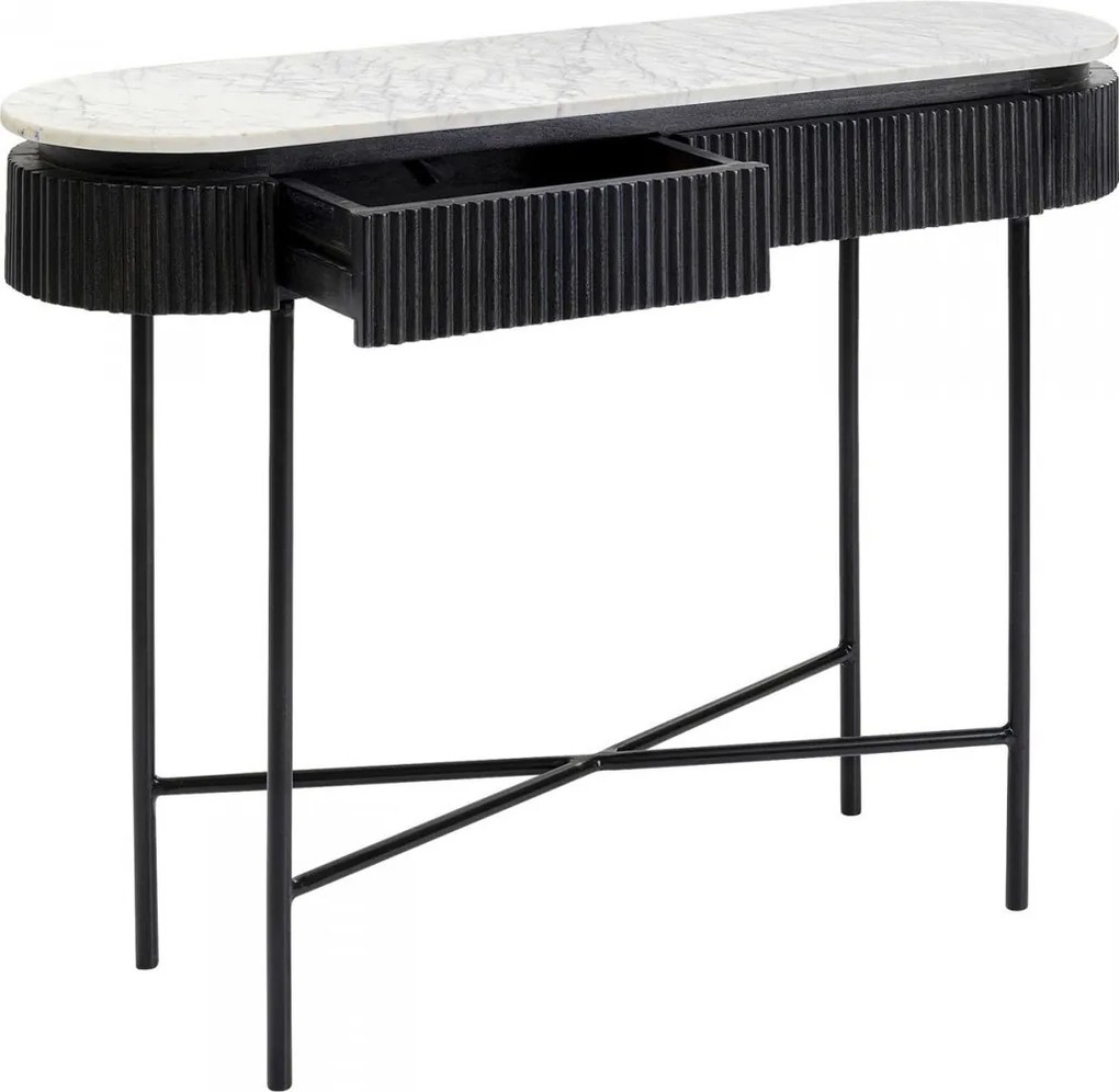 Kare Design Glenn Ovale Sidetable Zwart Met Wit Marmer - 100 X 32cm.