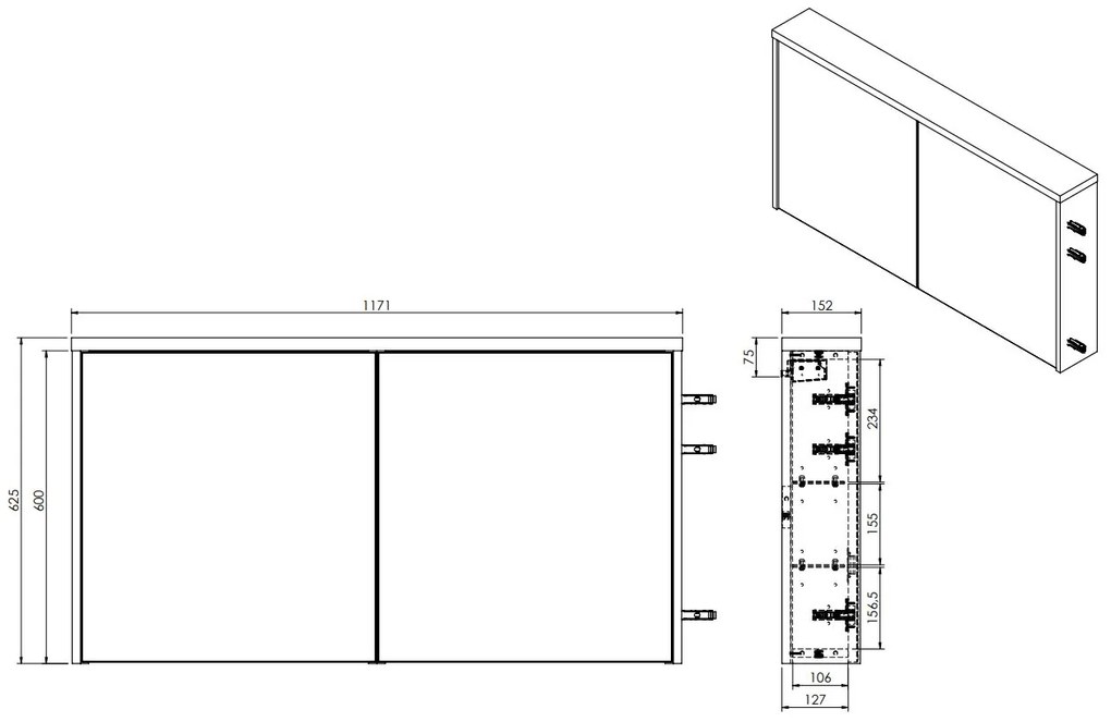 Fontana Basic spiegelkast 117cm met 2 deuren walnoot