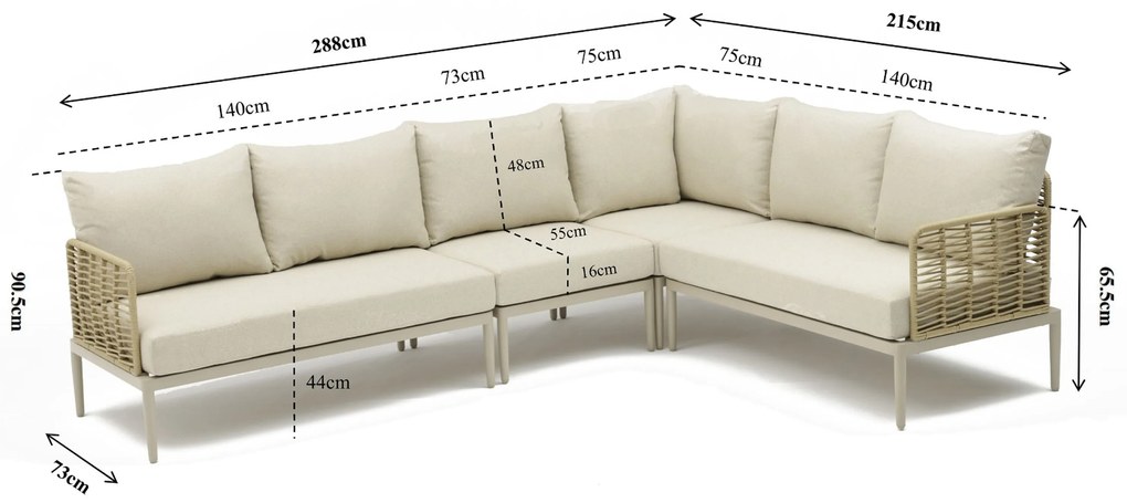 Hoek loungeset 6 personen Aluminium/wicker Taupe  Coco Ibiza