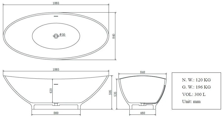 Mueller Bowl 2 Solid Surface vrijstaand ligbad 186,5x84x59,5cm