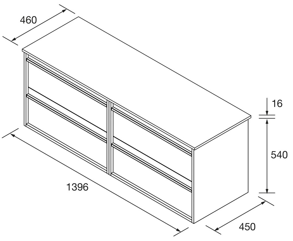 Muebles Resh badmeubel 140cm met 4 lades en toppaneel wit mat