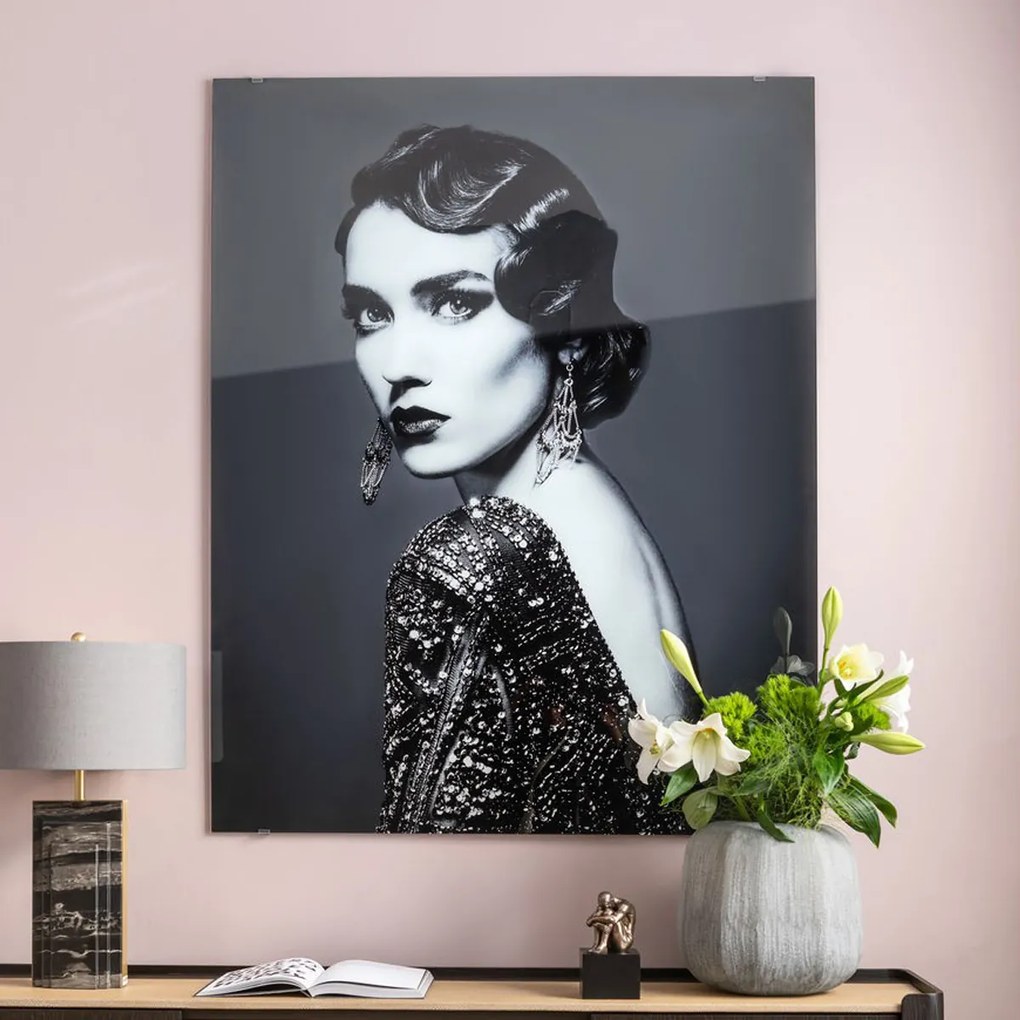 Kare Design Beauty Lady Glas Schilderij Zwart-wit Portret