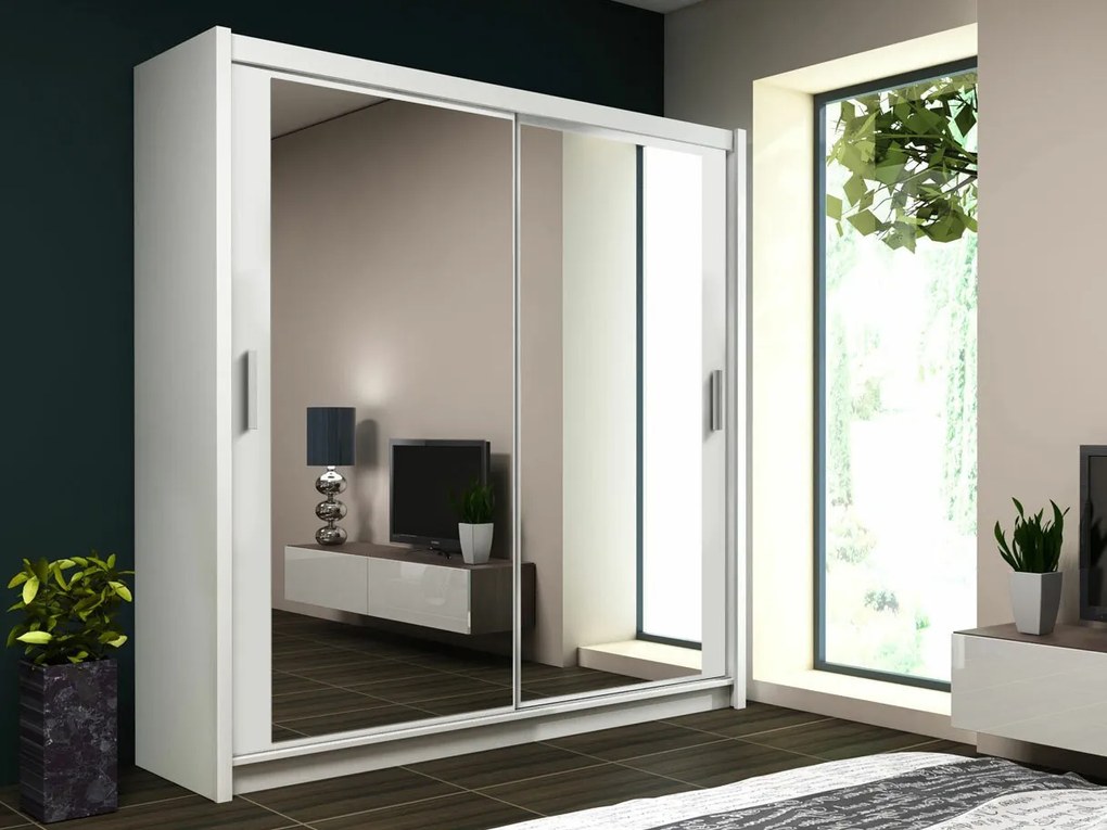 Kledingkast Honolulu 134, Wit, 215x160x61cm, 128 kg, Kledingkast deuren: Schuivend, Aantal planken: 4, Aantal planken: 4