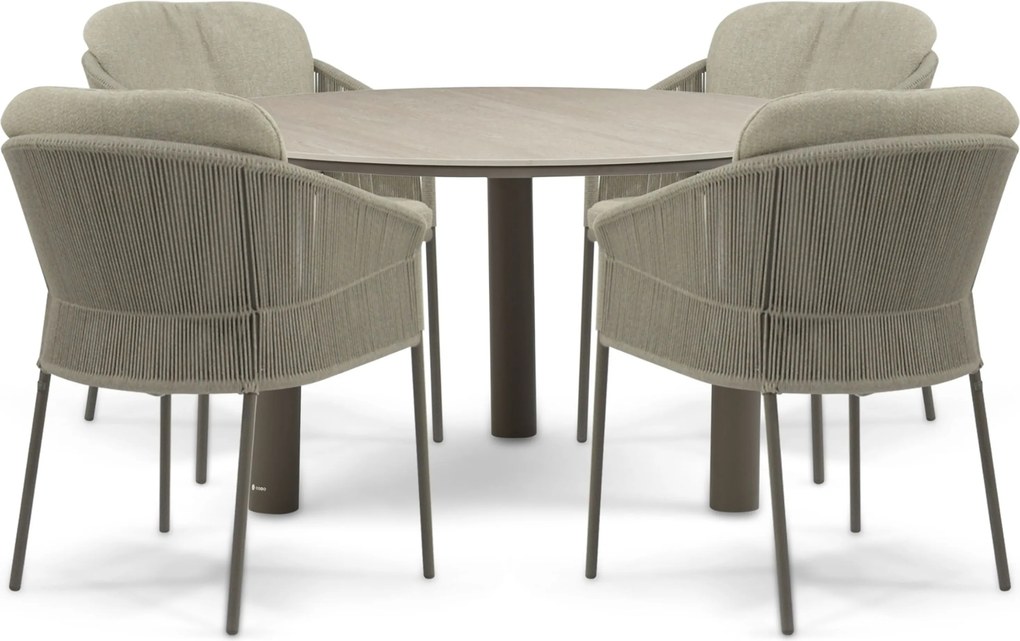 Tuinset Ronde Tuintafel 4 personen  Rope Taupe  4 Seasons Outdoor Florence/Trino