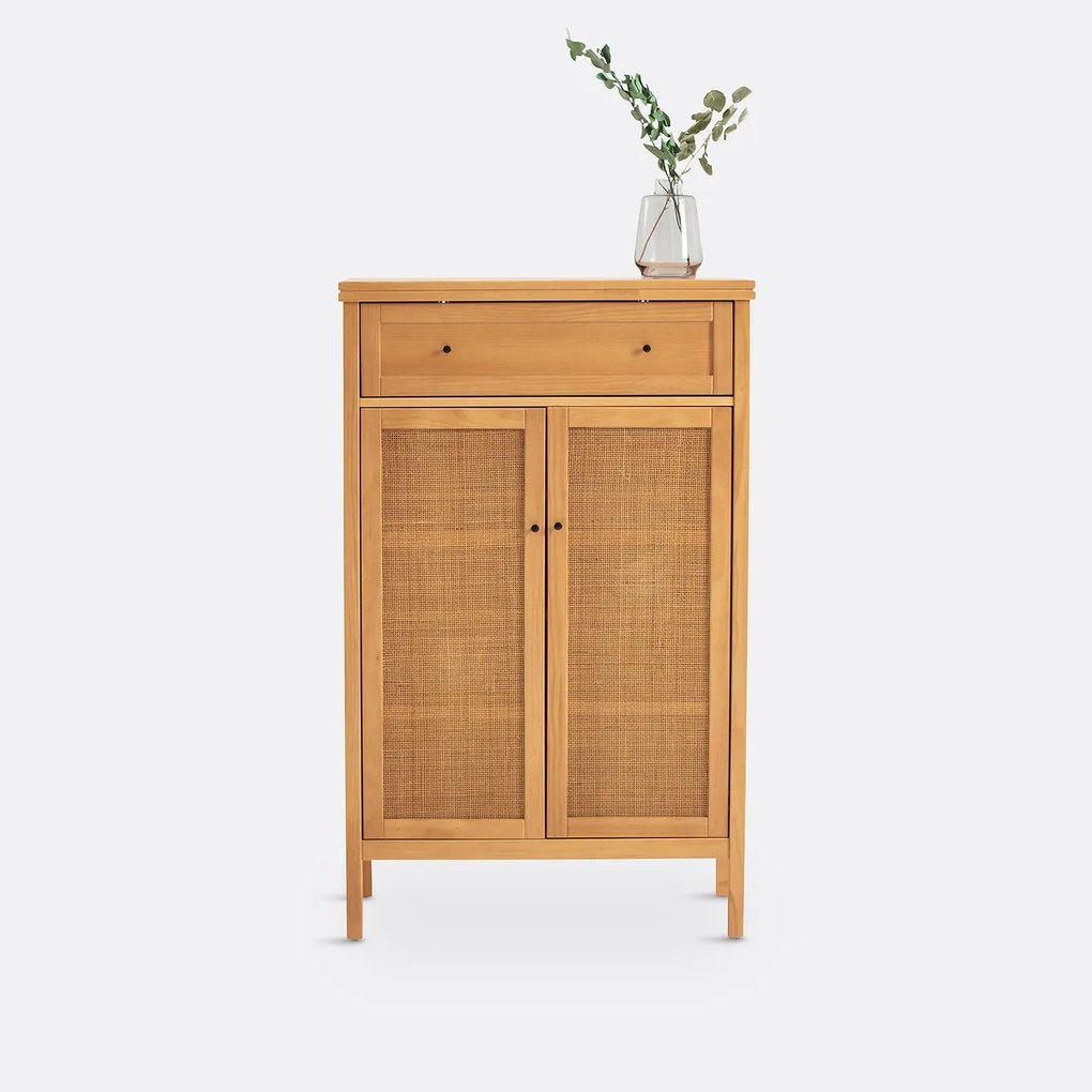 Buffetkast in massief dennenhout en vlechtwerk, Gabin