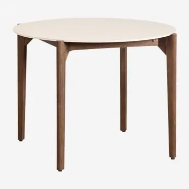 Ronde Tuintafel Ø100 Cm In Cement En Acaciahout Xajul Tapioca Beige - Sklum