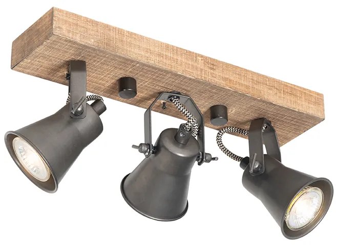 Landelijke spot zwart met hout 3-lichts verstelbaar - Jelle