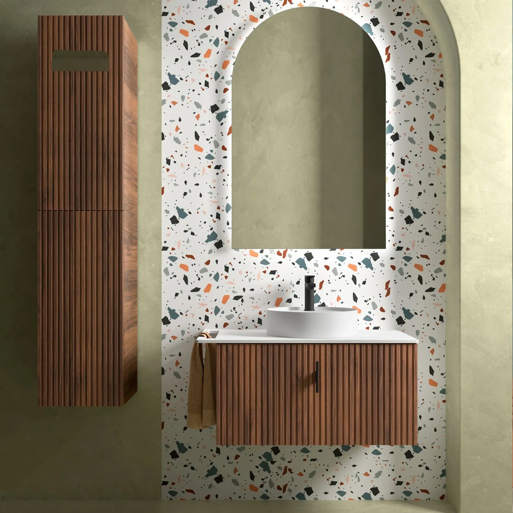 Muebles Raya onderkast ribbelfront 80cm met 1 softclose lade walnoot