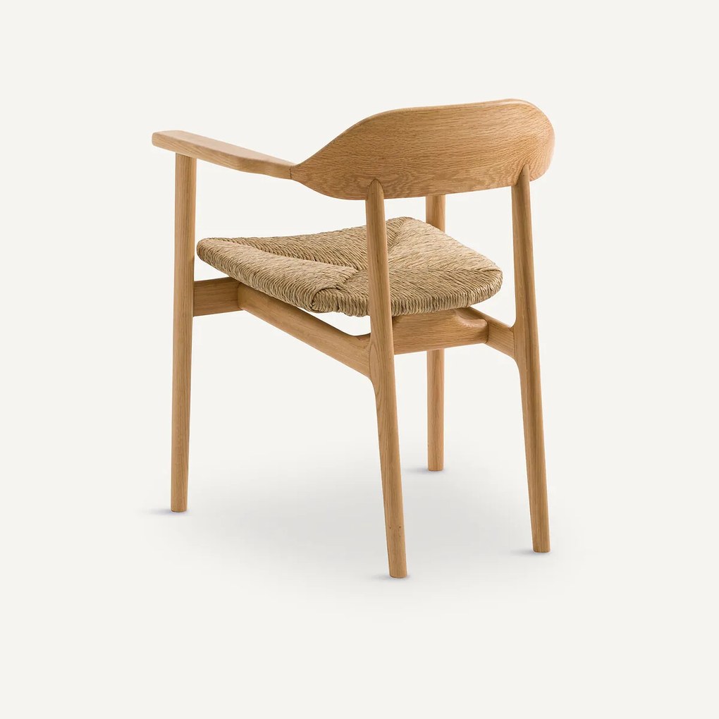 Tafel fauteuil in massief eik en stro, Arié