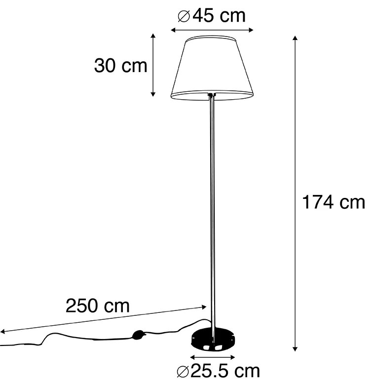Moderne vloerlamp staal met witte plisse kap 45 cm - Simplo