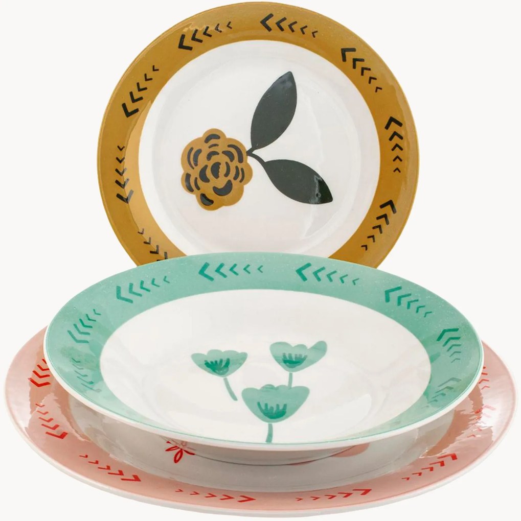 Porseleinen serviesset Bloom, 18-delig