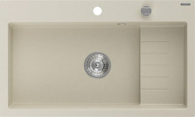 Mexen Omar granit wastafel 1-komorige 800 x 480 mm, beige, chroom sifon - 6520801005-69