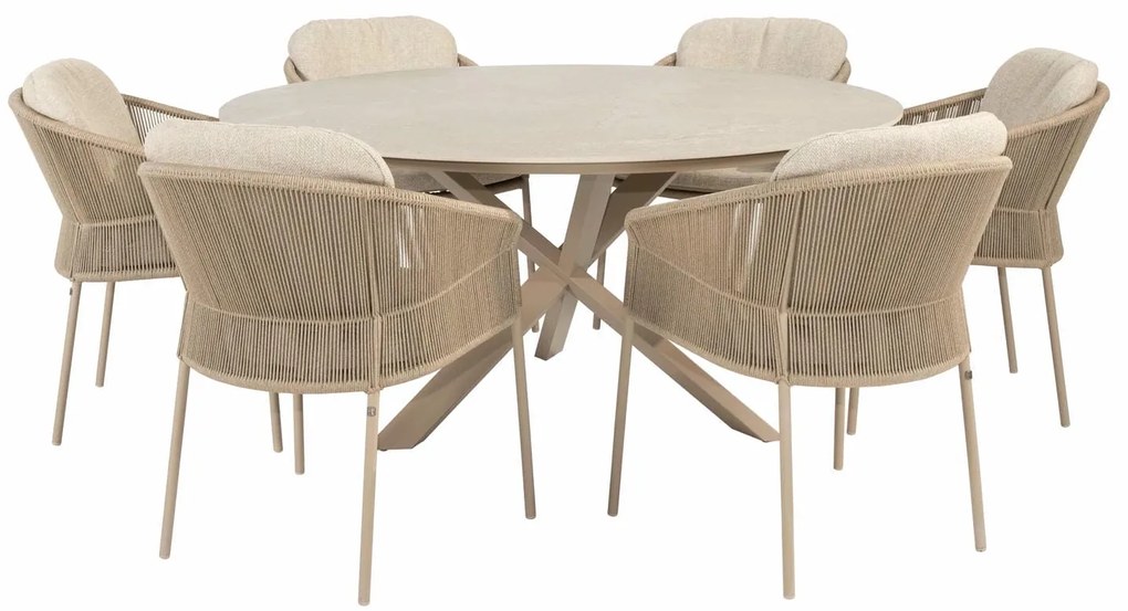 Taste by 4 Seasons Florence tuinset latte met Prado tafel met keramisch blad Ø 160 cm Tuinset   beige weerbestendig