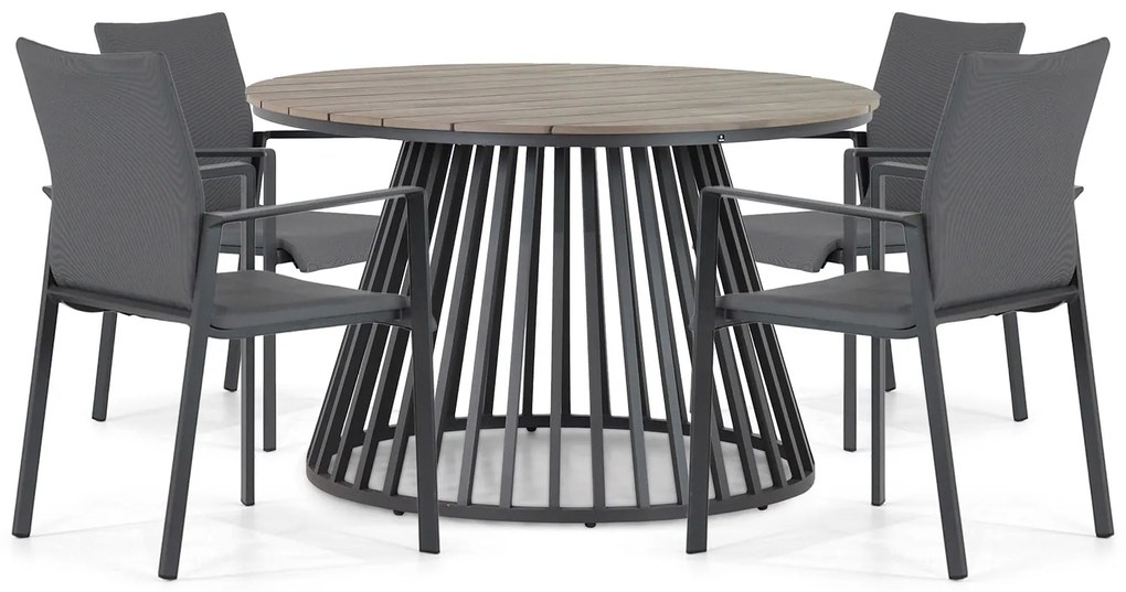 Tuinset Ronde Tuintafel 125 cm Aluminium/textileen Grijs 4 personen Lifestyle Garden Furniture Rome/Sorrento