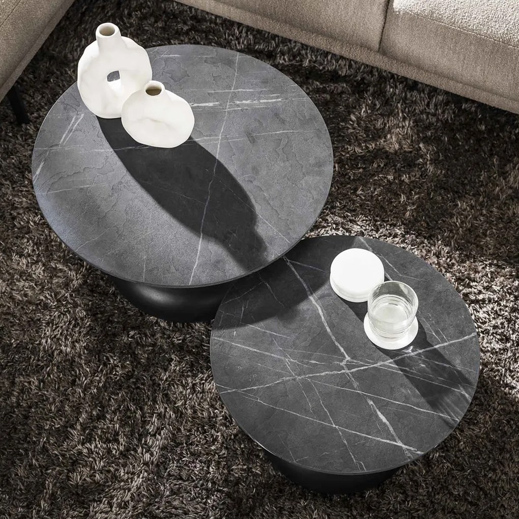 Ronde Salontafelset Keramiek Look - 60 X 60cm.