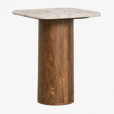 Vierkante Bijzettafel 40x40 Cm In Marmer En Mangohout Merieines ↑50 Cm - Sklum