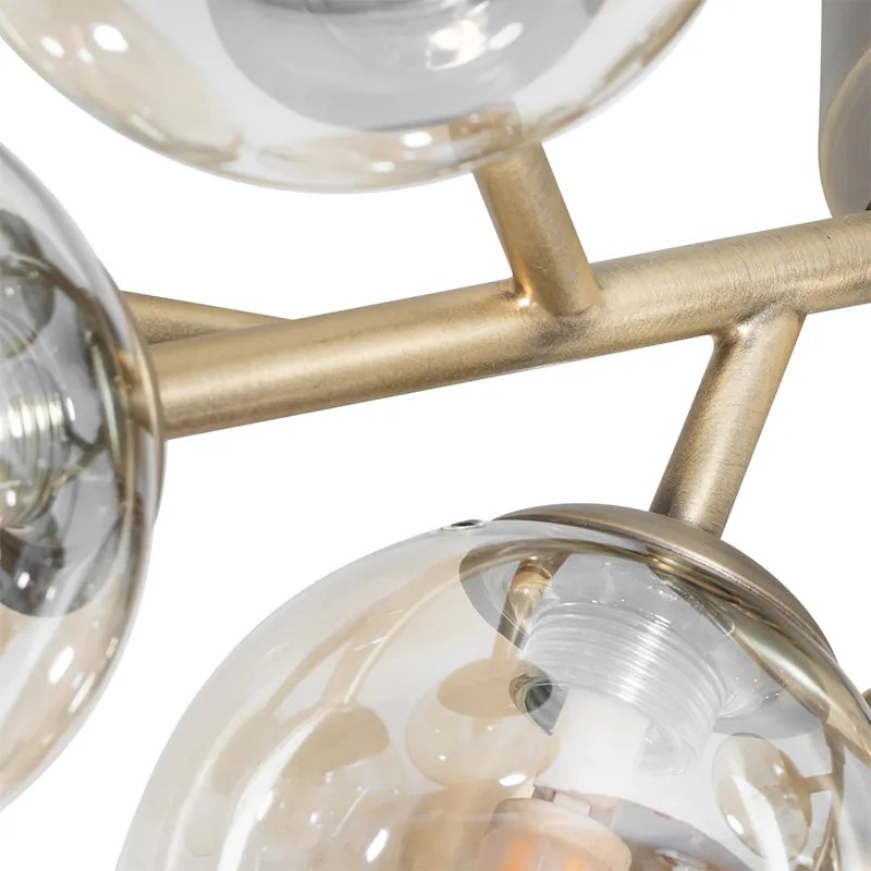 Art Deco plafondlamp brons met amber glas 12-lichts - Bianca