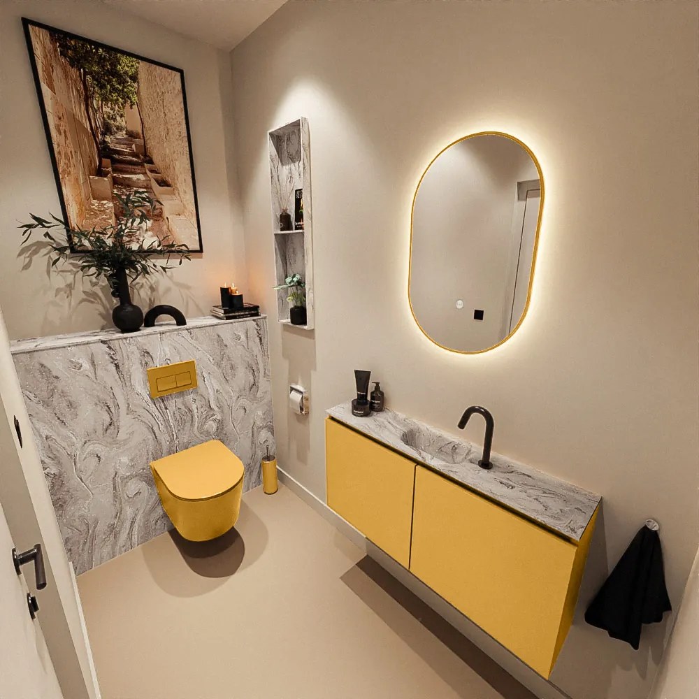 Mondiaz Ture DLux toiletmeubel 100cm ocher met wastafel glace midden met kraangat