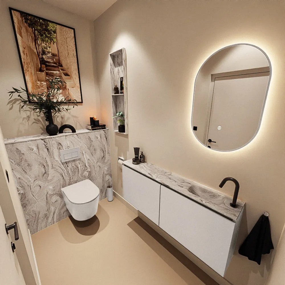 Mondiaz Ture DLux toiletmeubel 120cm linen met wastafel glace rechts met kraangat