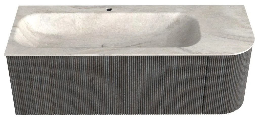 Mondiaz Kurve-dlux 125cm badmeubel ronding rechts shadow met 1 lade en deur en wastafel big medium kraangat links ostra