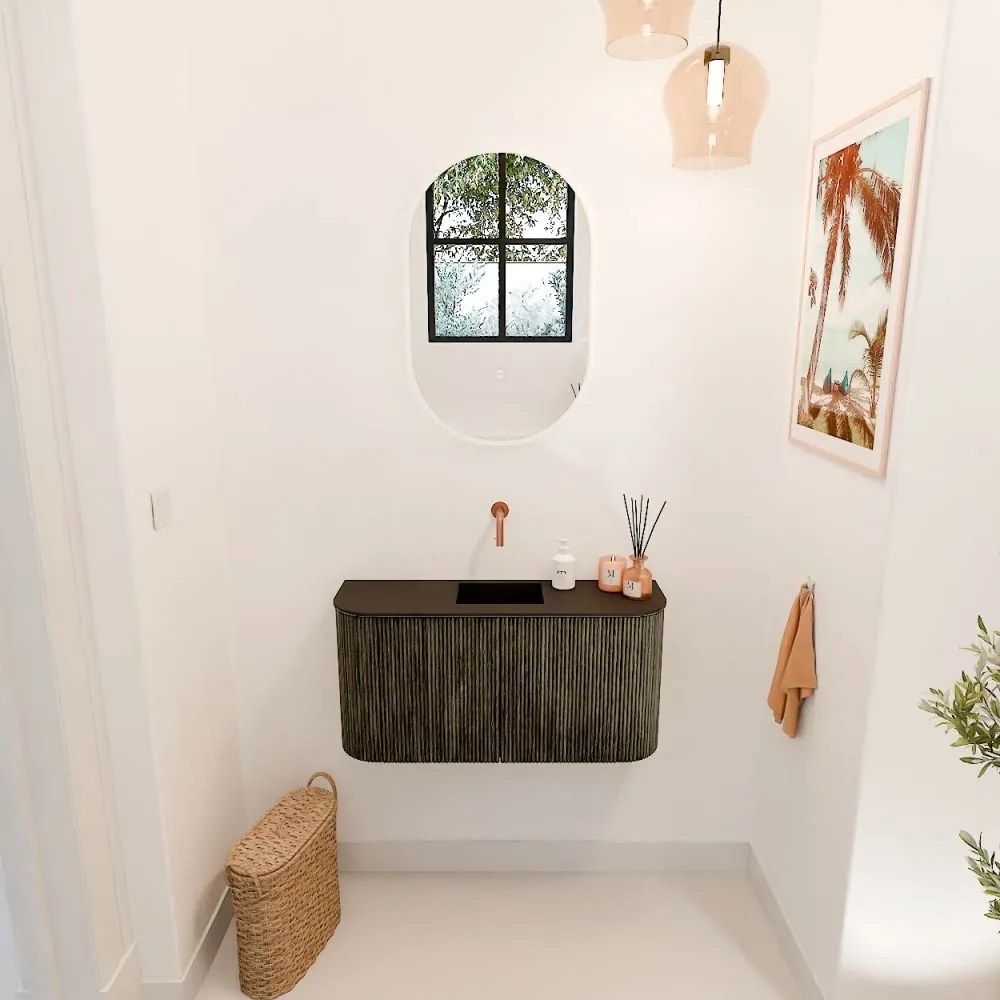 Mondiaz Joya 85cm toiletmeubel ronding links/rechts shadow met wastafel faye midden zonder kraangat urban