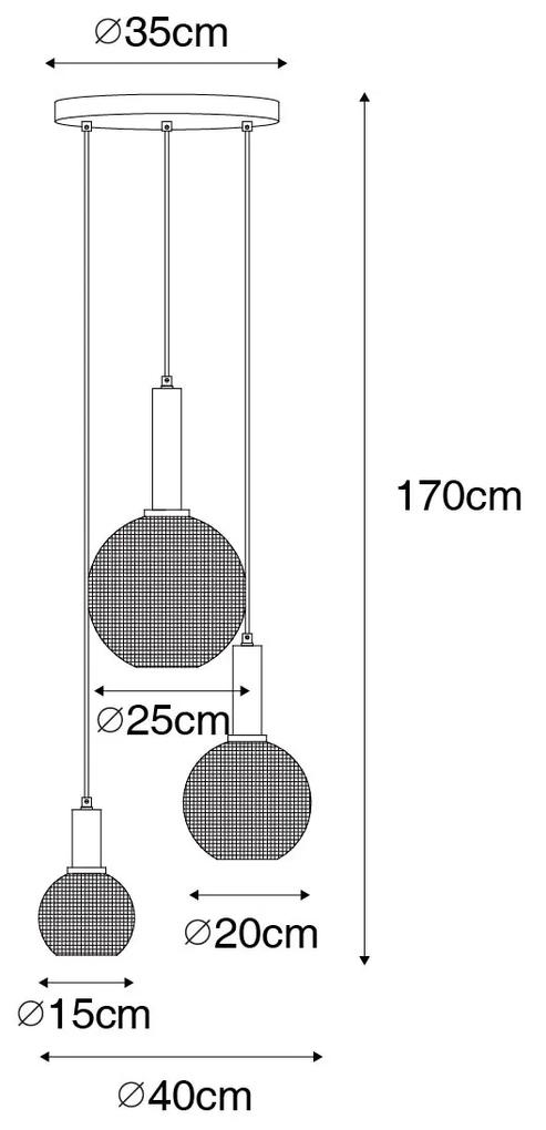Design hanglamp zwart met smoke glas 3-lichts - Chico Design E27 rond Binnenverlichting Lamp