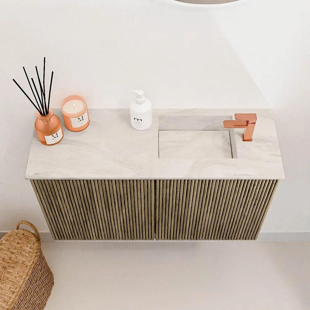 Mondiaz Joya DLux 70cm toiletmeubel dusk met wastafel faye rechts 1 kraangat ostra