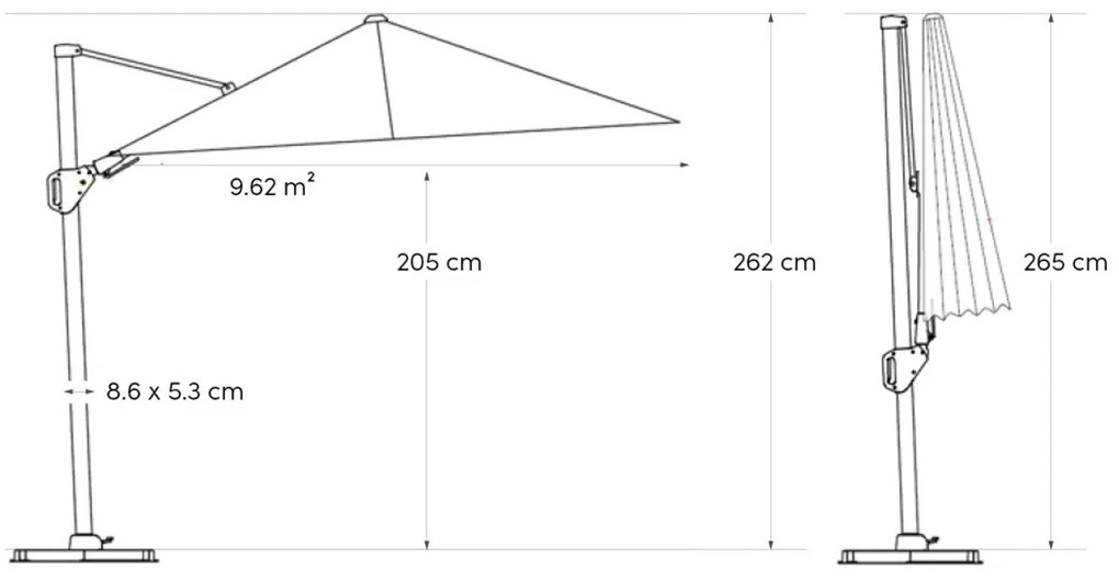 Platinum Challenger zweefparasol 3x3m T2 premium (excl. voet) faded black GLOW