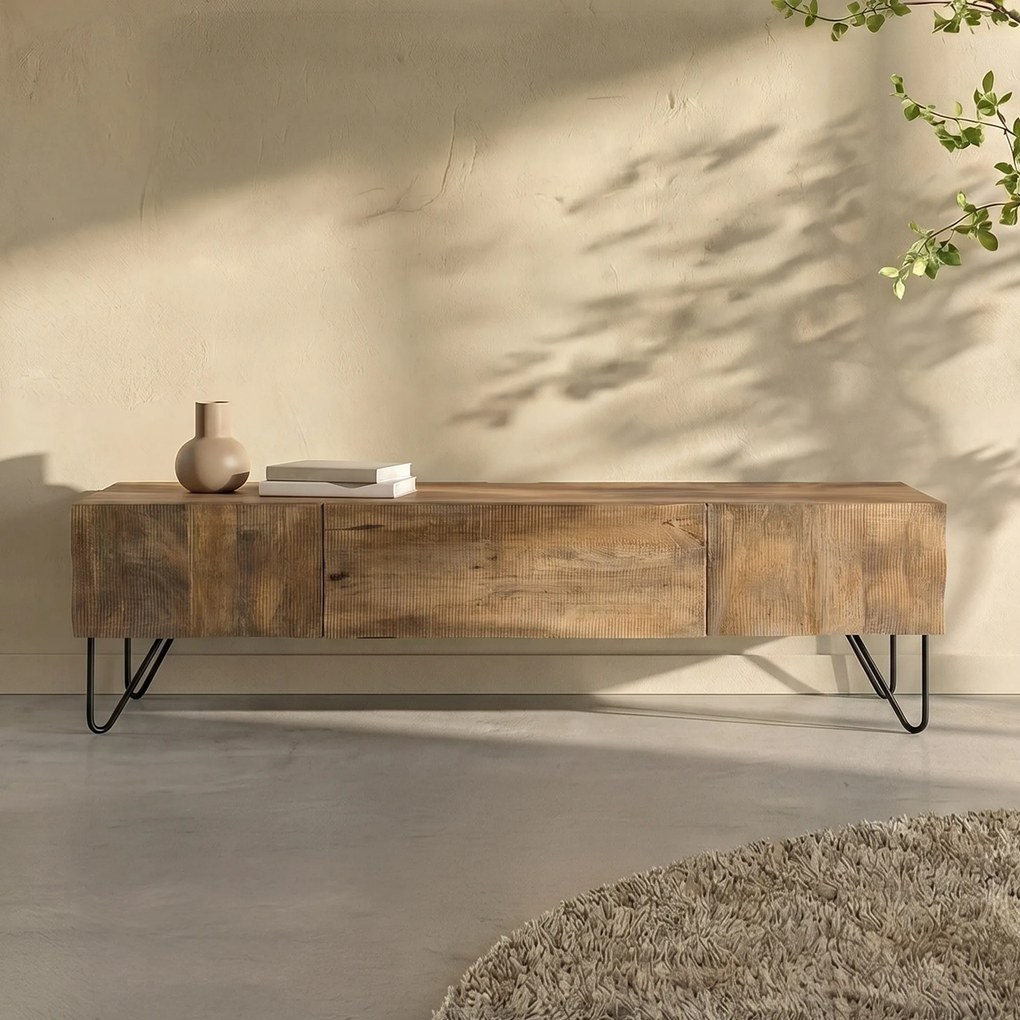 TV-meubel Mangohout Met Golvend Front - 160x35x45cm.