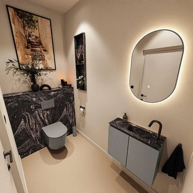 MONDIAZ TURE-DLUX 60cm toiletmeubel Smoke. EDEN wastafel Lava positie rechts. Met 1 kraangat. TUREDX60SMOR1LAV