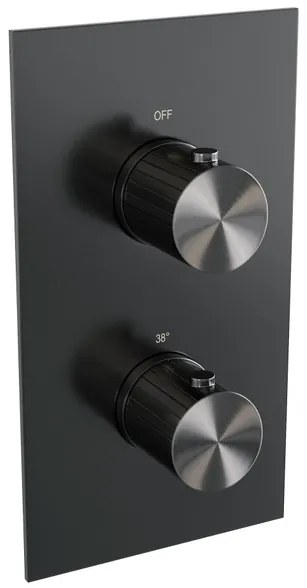 BRAUER Stripe 3-weg Inbouwthermostaat - rechthoekig - in- en afbouwdelen - gunmetal geborsteld PVD 5-GM-353