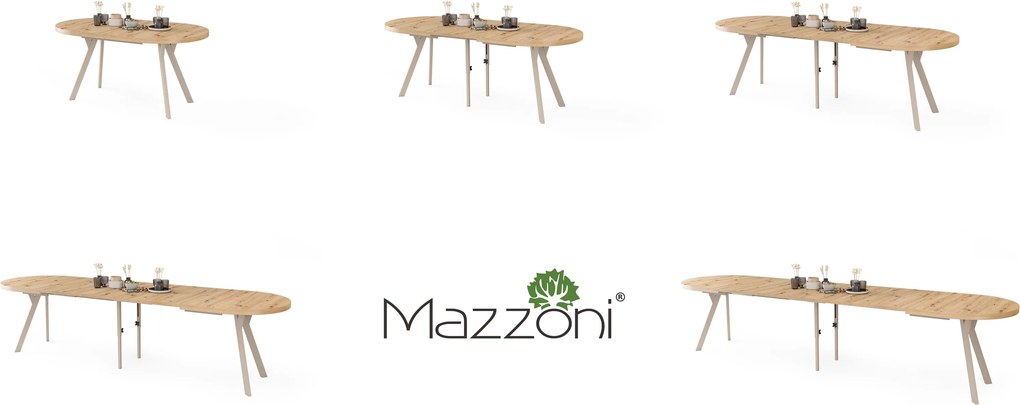 Mazzoni EXPANSO Artisan Eiken / kasjmier poten - OVALE UITSCHUIFTAFEL 160-360 cm VOOR 16-18 PERSONEN