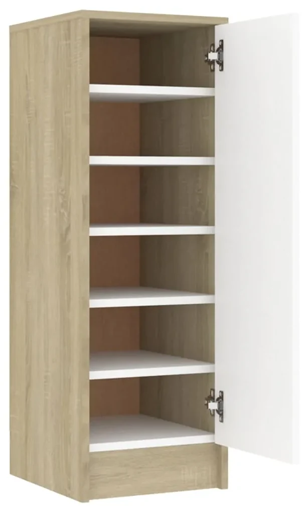 vidaXL Schoenenkast 32x35x92 cm spaanplaat wit en sonoma eikenkleurig