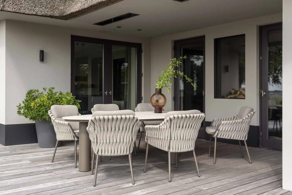 4 Seasons Outdoor Arizona tafel met kiezelvormig keramisch blad in zandkleur 240 x 120 cm SALE Tuintafel bruin weerbestendig