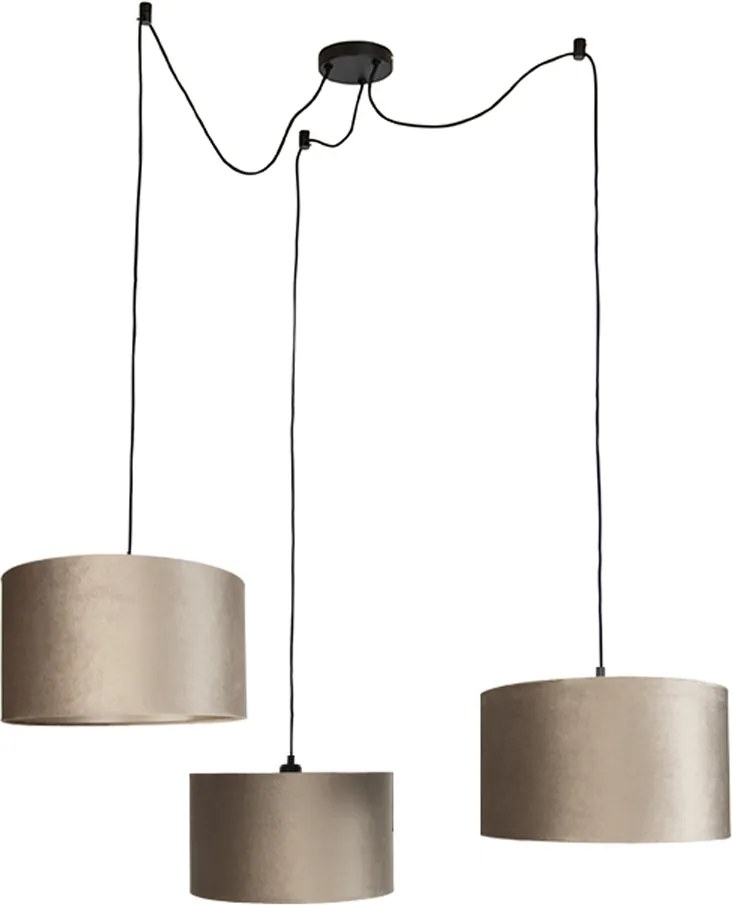Hanglamp zwart met taupe kap 35cm 3-lichts - Cava