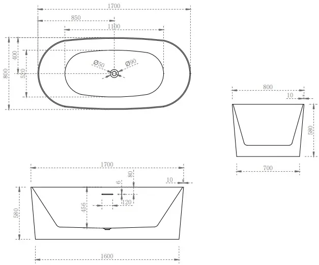 SSI Design Ferruzzano vrijstaand bad acryl 170x80cm wit mat