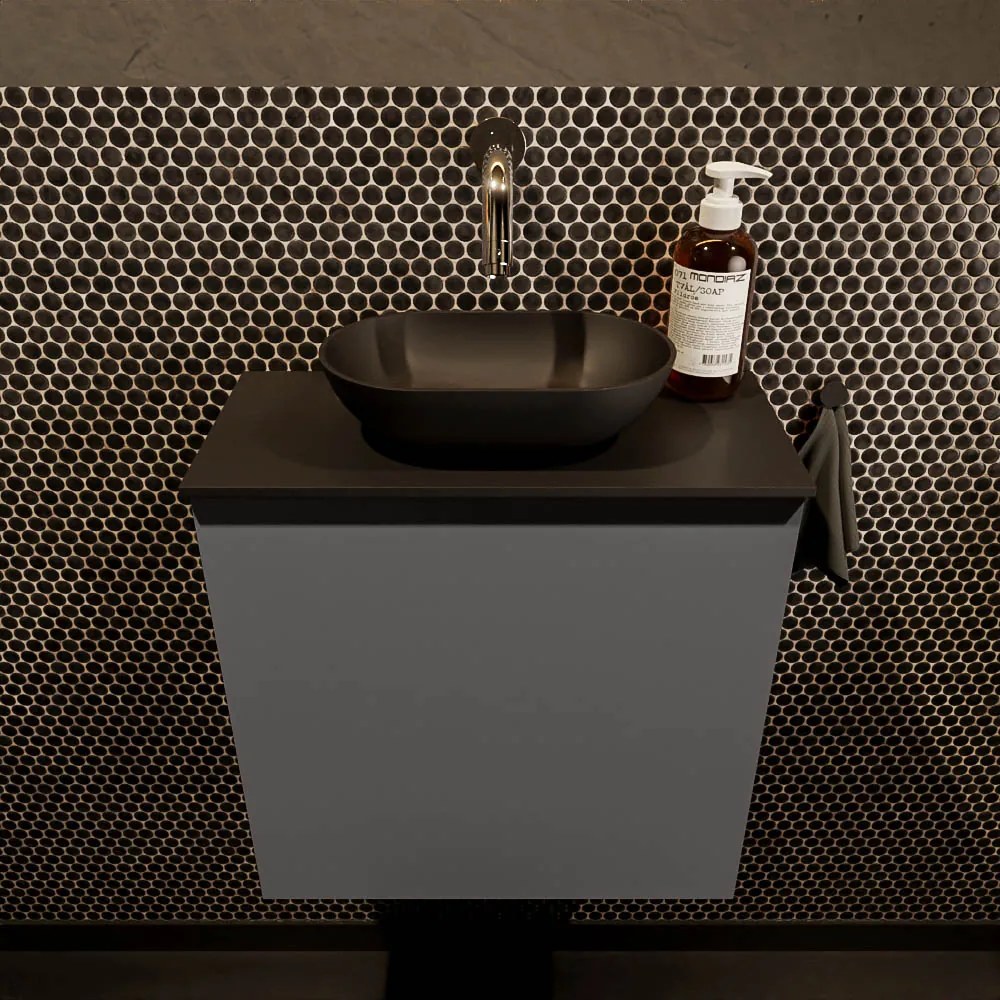 Mondiaz Fowy toiletmeubel 50cm dark grey met zwarte waskom midden zonder kraangat