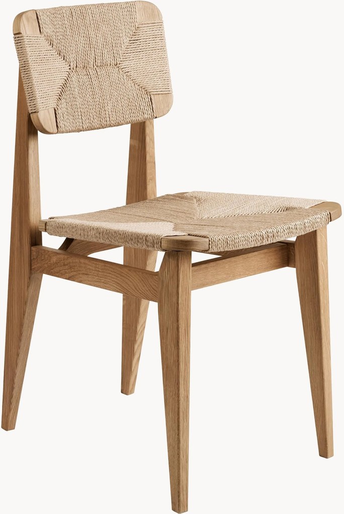 Houten stoel C-Chair van eikenhout met gevlochten zitvlak