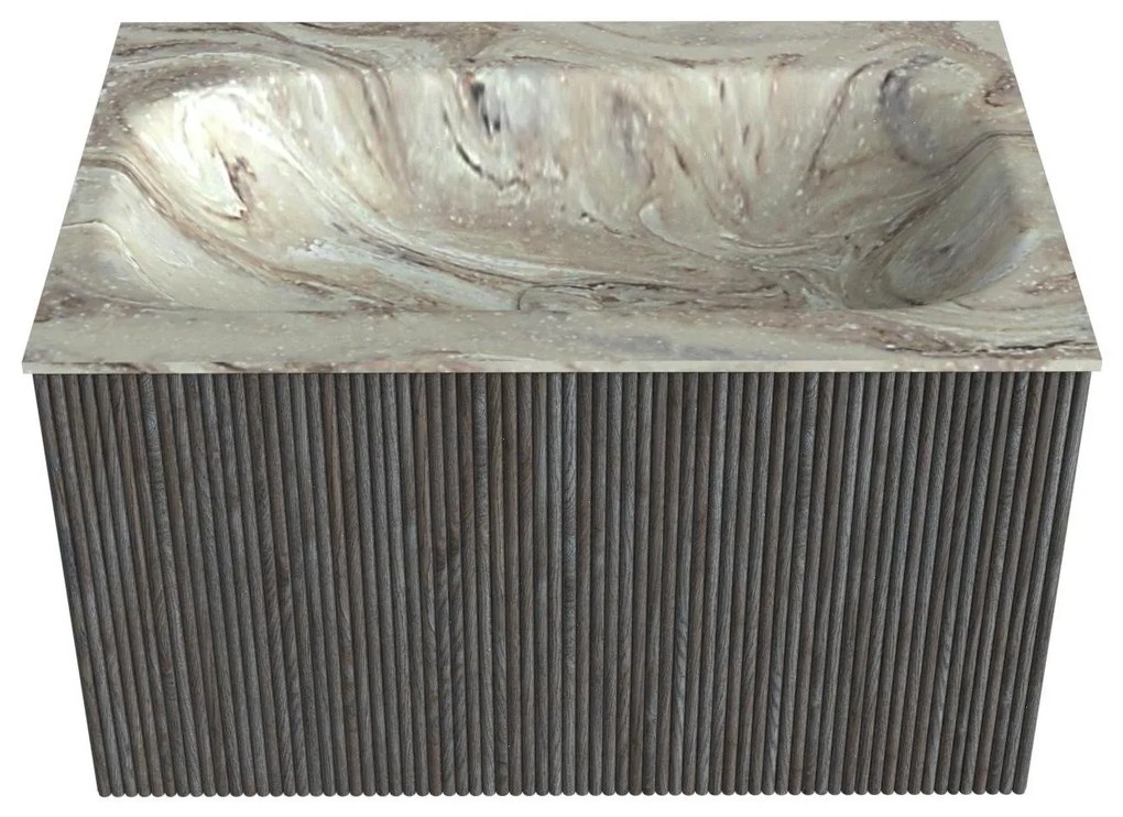 Mondiaz Kurve-dlux 70cm badmeubel shadow met 1 lade en wastafel big small midden zonder kraangat glace