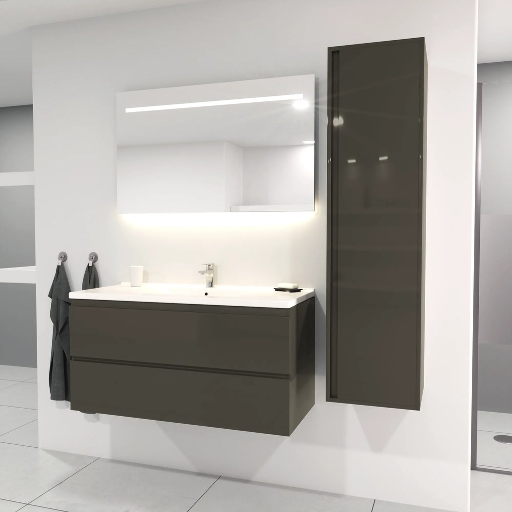SaniGoods Sally badkamermeubel 100cm grijs glans met keramische wastafel rechthoek