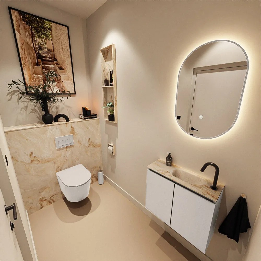 Mondiaz Ture DLux toiletmeubel 60cm linen met wastafel frappe rechts met kraangat