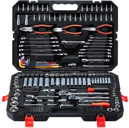 VEVOR 314-delige dopsleutelset met ratelsleutelbox met 1/4", 3/8" en 1/2" aandrijvingen, ratelsleutelset met omkeerbare ratel, universele gereedschapsset voor dagelijkse reparaties en doe-het-zelfprojecten.