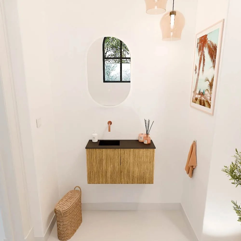 Mondiaz Joya 70cm toiletmeubel oak met wastafel faye links zonder kraangat urban