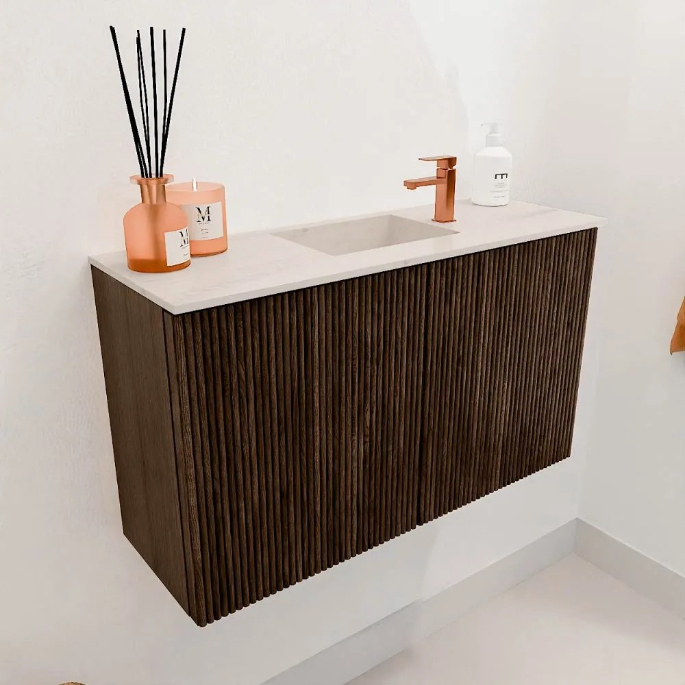 Mondiaz Joya DLux 70cm toiletmeubel walnut met wastafel faye midden 1 kraangat meli