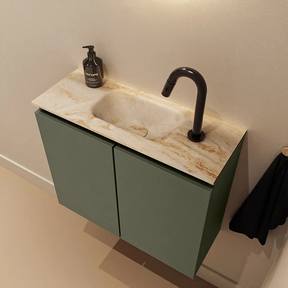 Mondiaz Ture DLux toiletmeubel 60cm army met wastafel frappe midden met kraangat