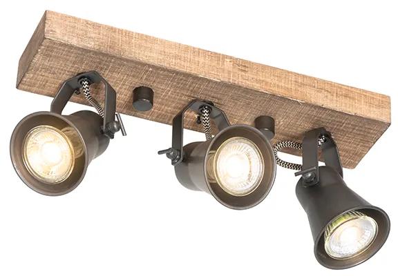 Landelijke Spot / Opbouwspot / Plafondspot zwart met hout 3-lichts verstelbaar - Jelle Landelijk GU10 Binnenverlichting Lamp