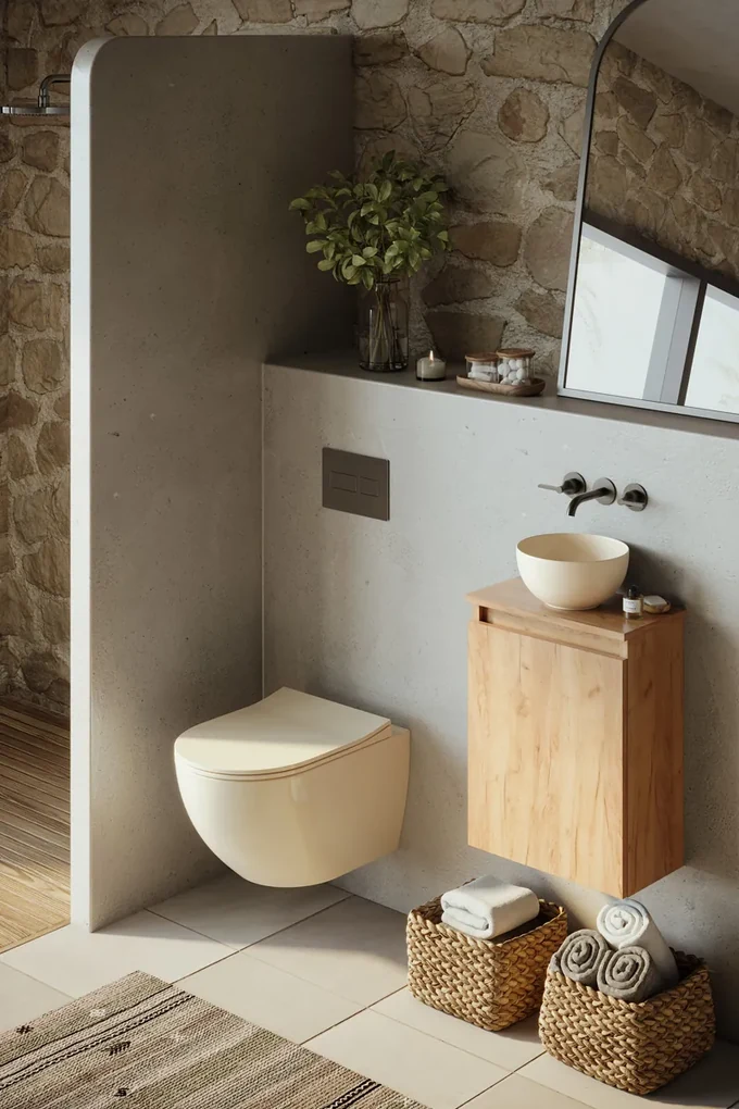 Fontana Bano toiletmeubel warm eiken 40x22cm met waskom in licht ivoor