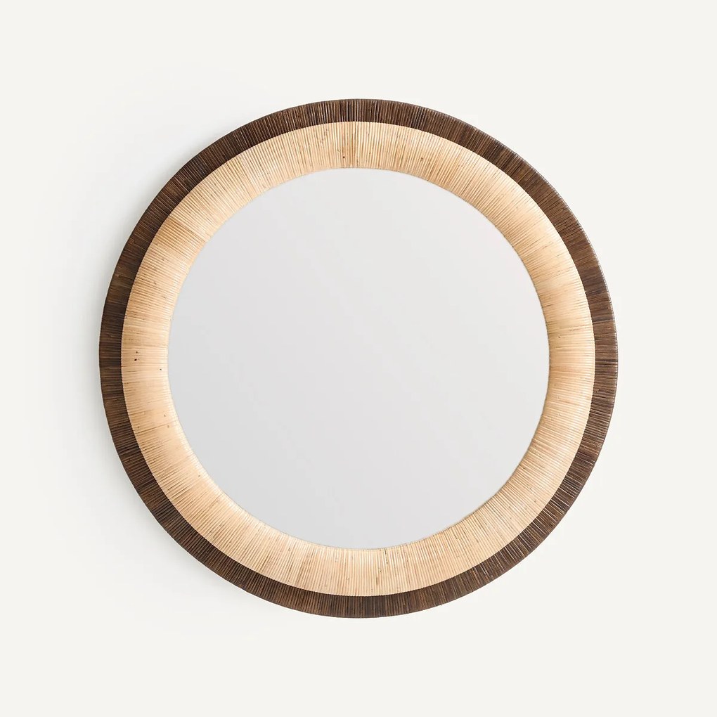 Ronde spiegel in tweekleurig rotan, diameter 91 cm, MAE