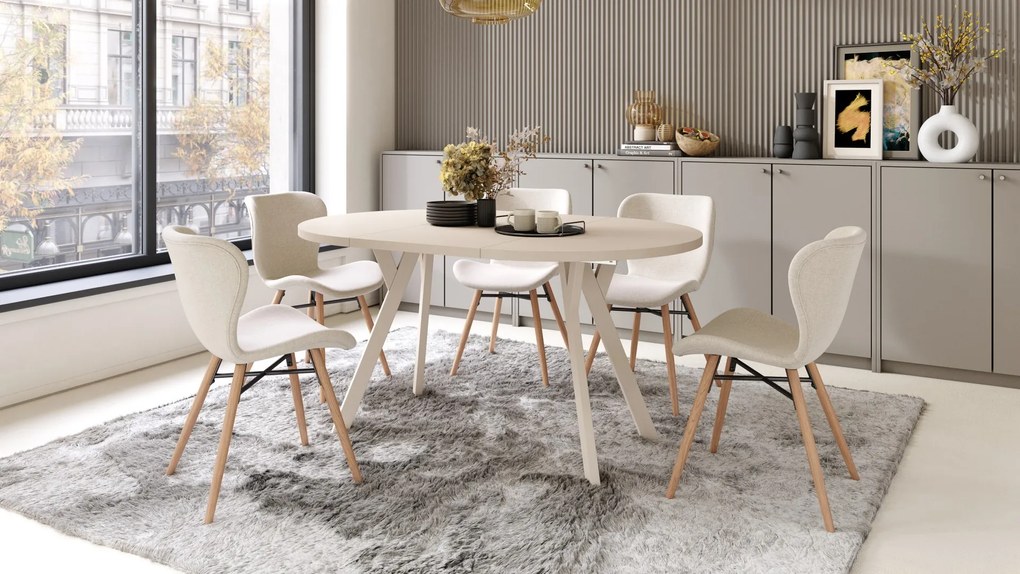 ALDO 100 Beige/Beige poten - RONDE LOFT/INDUSTRIËLE TAFEL VOOR WOONKAMER/EETKAMER, UITSCHUIFBAAR